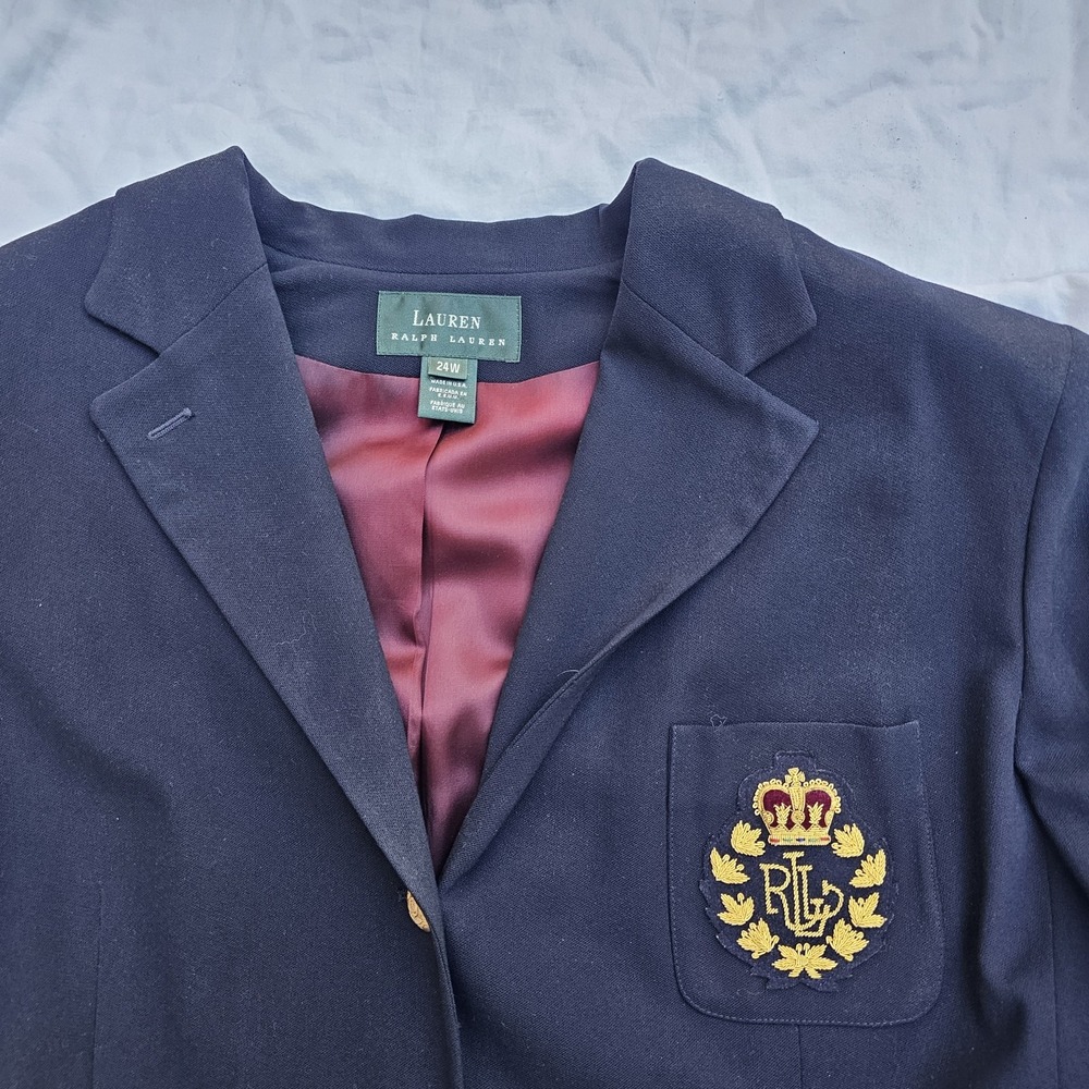 Vintage Ralph Lauren Navy Wool Blazer Crest Gold Buttons Womens Size 24 - Picture 2 of 12